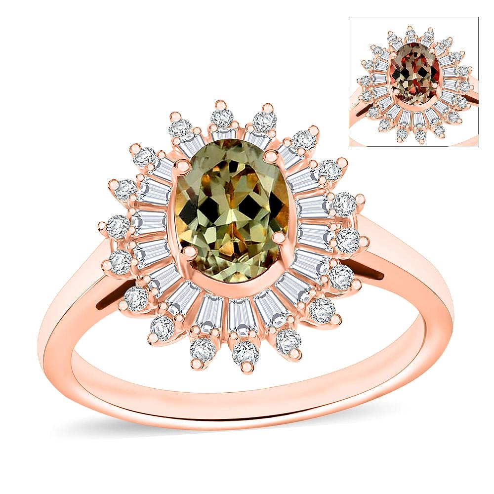 shop lc AAA Turkizite and Moissanite 2.48 ctw Sunburst Ring in 18K Vermeil Rose Gold Over Sterling Silver (Del. in 10-12 Days)