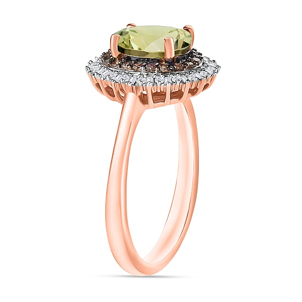 Shop Lc AAA Turkizite Natural Champagne And White Diamond 1.75 Ctw Ring In 18K Vermeil Rose Gold Over Sterling Silver (Del. In 10-12 Days)