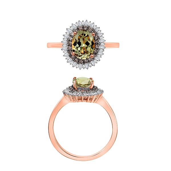 Shop Lc AAA Turkizite Natural Champagne And White Diamond 1.75 Ctw Ring In 18K Vermeil Rose Gold Over Sterling Silver (Del. In 10-12 Days)