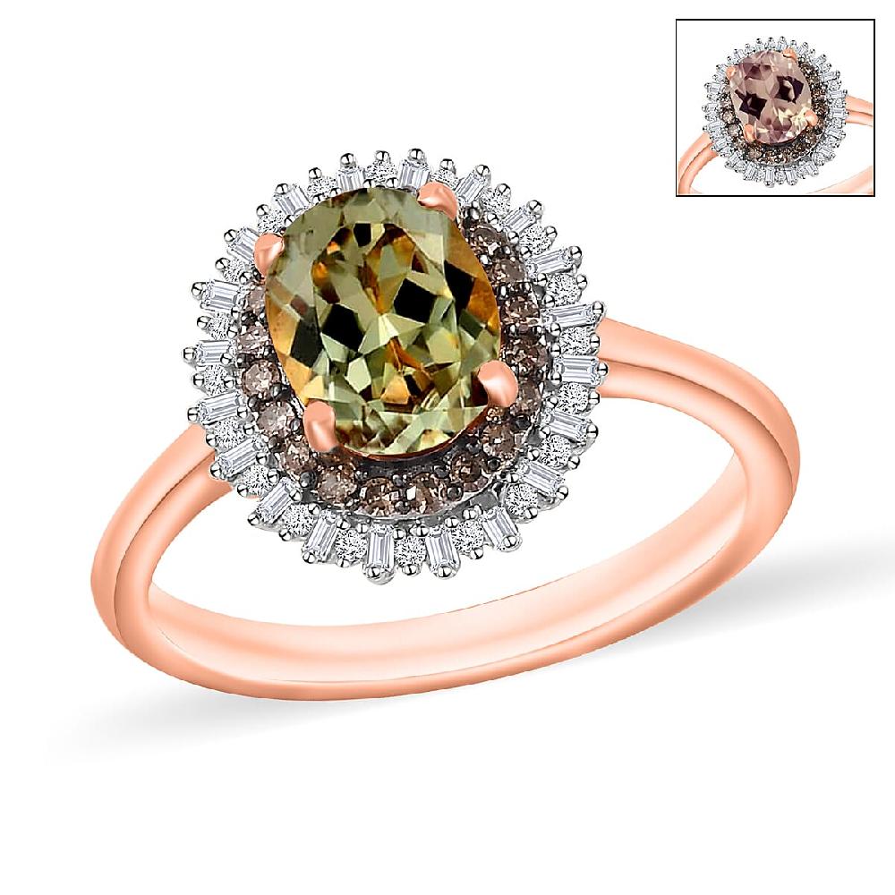 shop lc AAA Turkizite Natural Champagne and White Diamond 1.75 ctw Ring in 18K Vermeil Rose Gold Over Sterling Silver (Del. in 10-12 Days)