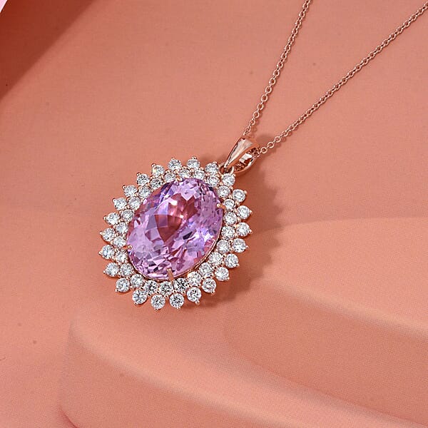 Shop Lc AAAA Patroke Kunzite And G-H SI Luxuriant Lab Grown Diamond 14.35 Ctw Soul Bloom Pendant Necklace In 10K Rose Gold 18 Inches