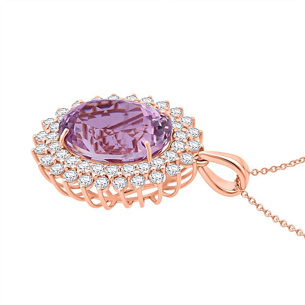 Shop Lc AAAA Patroke Kunzite And G-H SI Luxuriant Lab Grown Diamond 14.35 Ctw Soul Bloom Pendant Necklace In 10K Rose Gold 18 Inches