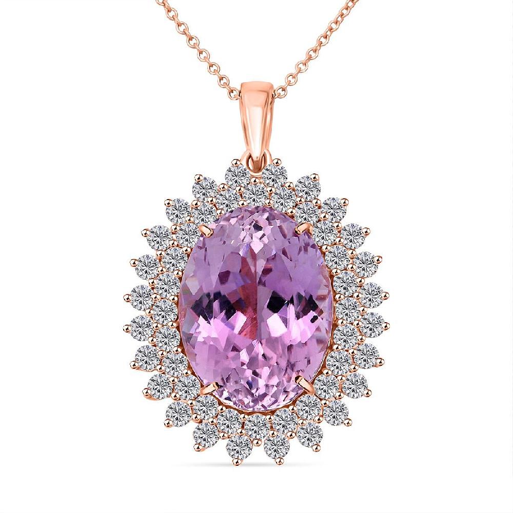 shop lc AAAA Patroke Kunzite and G-H SI Luxuriant Lab Grown Diamond 14.35 ctw Soul Bloom Pendant Necklace in 10K Rose Gold 18 Inches
