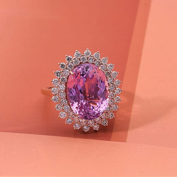 Shop Lc AAAA Patroke Kunzite Lab Grown Diamond Bloom Ring In 10K Rose Gold 14.50 Ctw