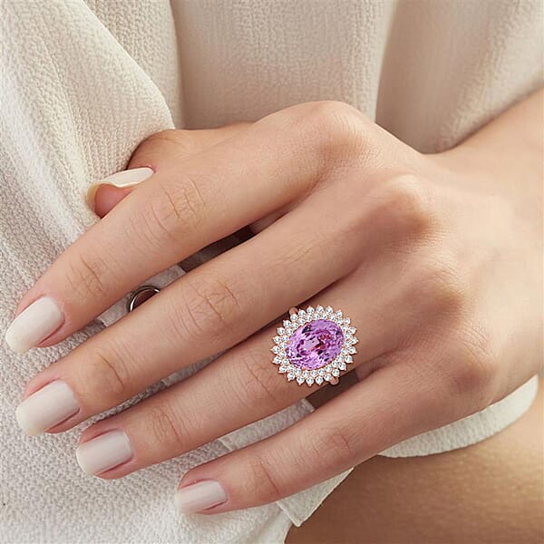 Shop Lc AAAA Patroke Kunzite Lab Grown Diamond Bloom Ring In 10K Rose Gold 14.50 Ctw