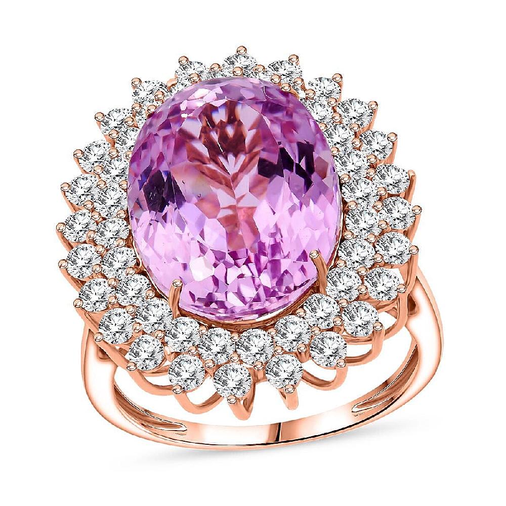 shop lc AAAA Patroke Kunzite Lab Grown Diamond Bloom Ring in 10K Rose Gold 14.50 ctw