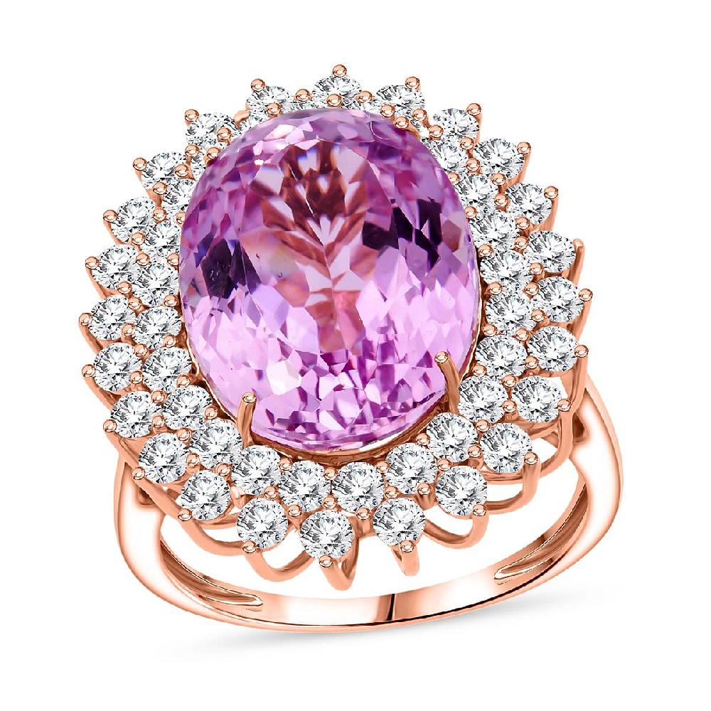 shop lc AAAA Patroke Kunzite Lab Grown Diamond Bloom Ring in 10K Rose Gold 14.50 ctw