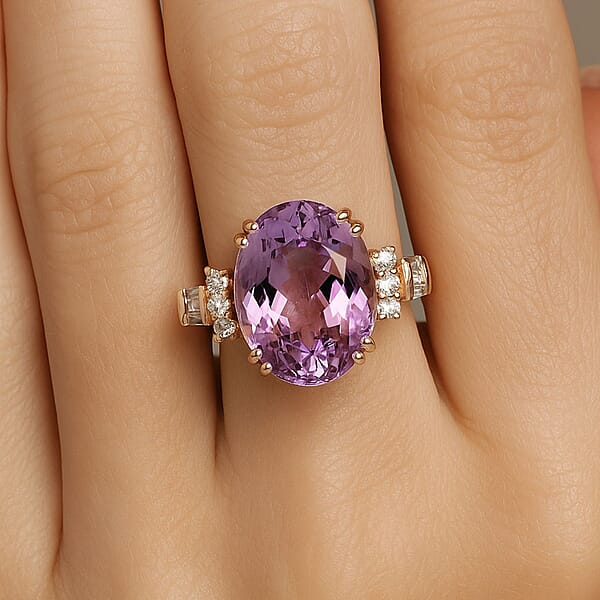Shop Lc AAAA Patroke Kunzite Lab Grown Diamond Ring In 10K Rose Gold 17.00 Ctw