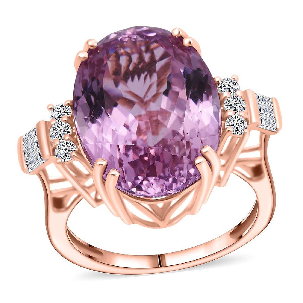 shop lc AAAA Patroke Kunzite Lab Grown Diamond Ring in 10K Rose Gold 17.00 ctw