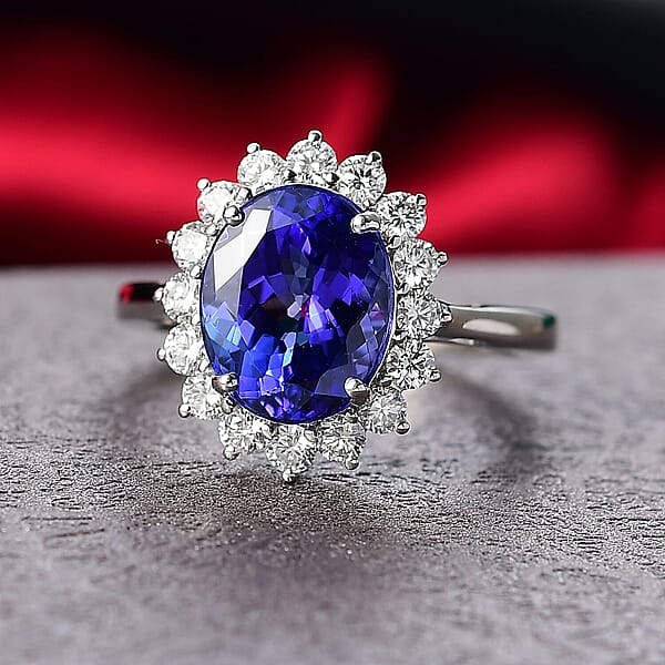 Shop Lc AAAA Tanzanite Diamond Floral Ring In 950 Palladium 4.50 Ctw