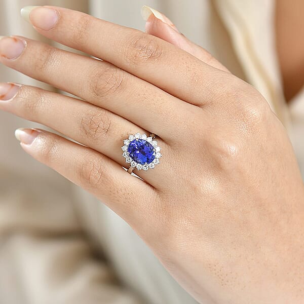 Shop Lc AAAA Tanzanite Diamond Floral Ring In 950 Palladium 4.50 Ctw