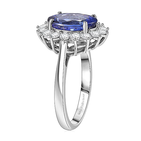 Shop Lc AAAA Tanzanite Diamond Floral Ring In 950 Palladium 4.50 Ctw