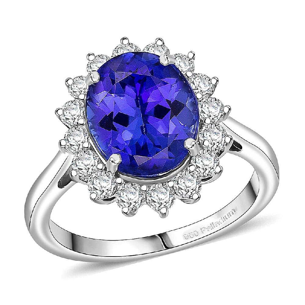 shop lc AAAA Tanzanite Diamond Floral Ring in 950 Palladium 4.50 ctw