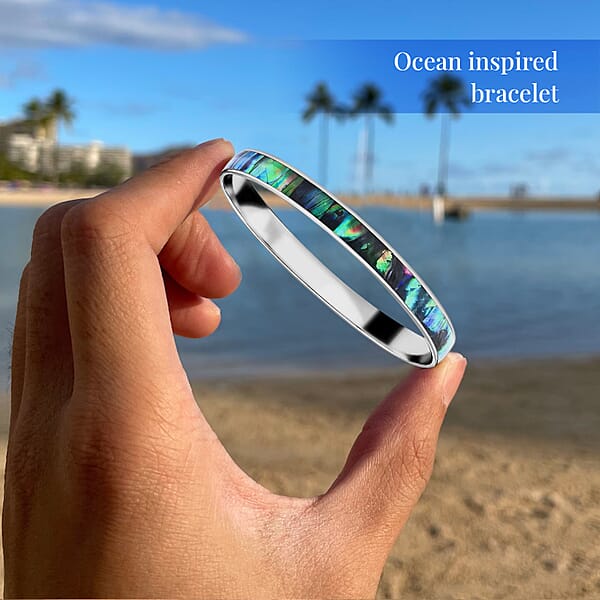 Shop Lc Abalone Shell Bangle Bracelet In Stainless Steel 8 Inches