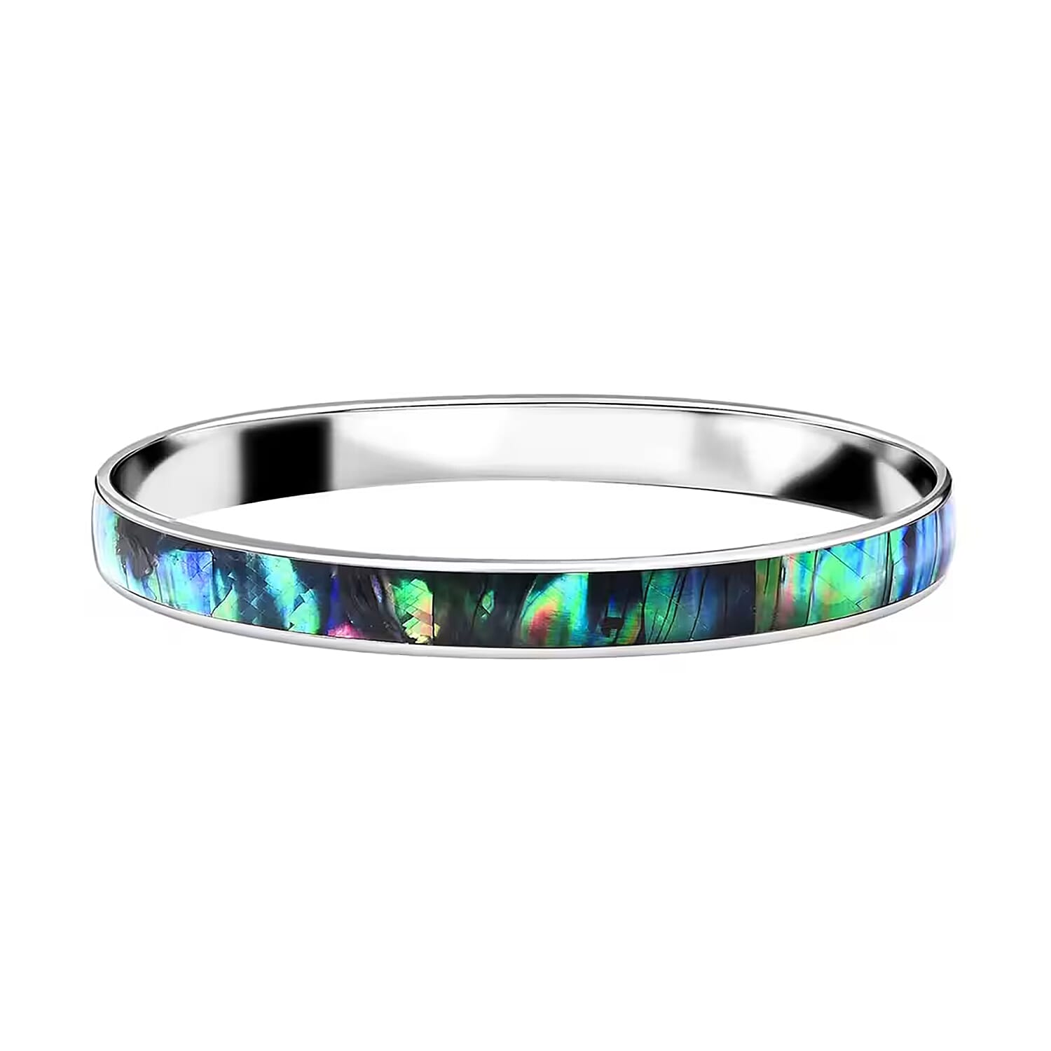 shop lc Abalone Shell Bangle Bracelet in Stainless Steel 8 Inches