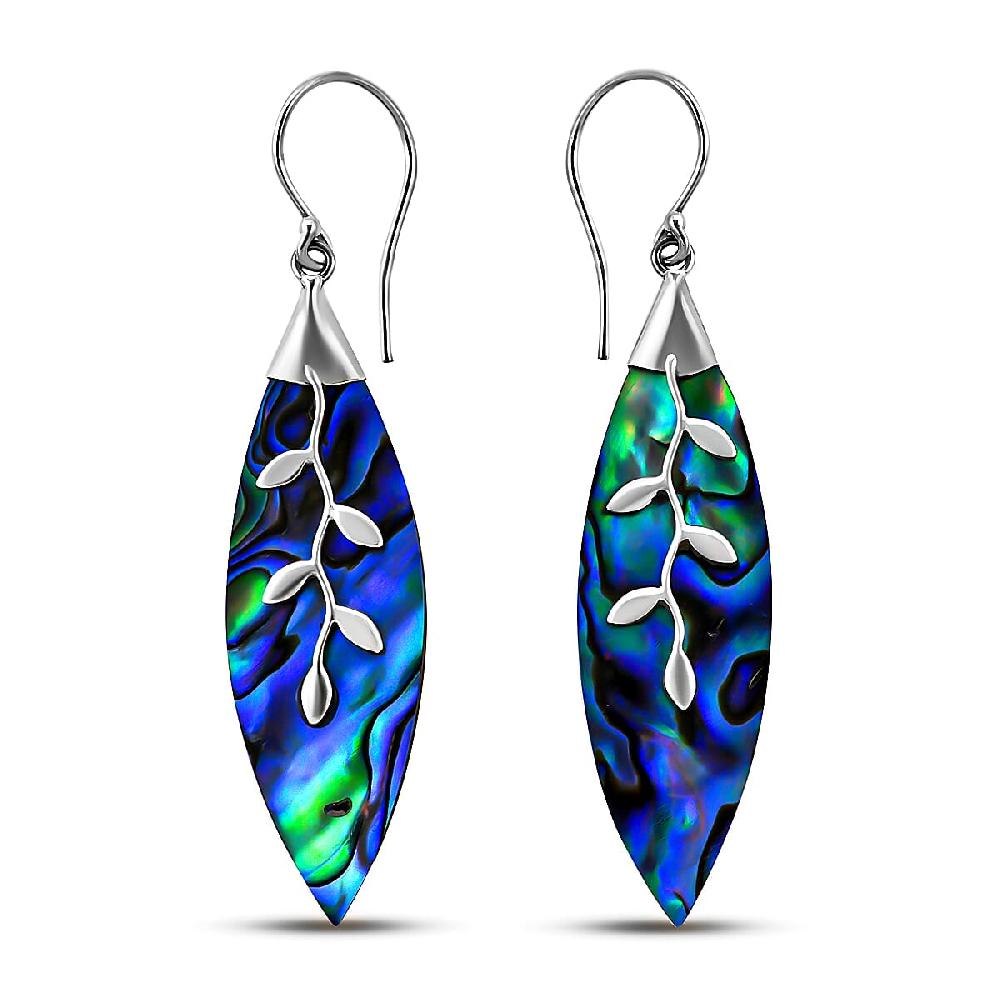 shop lc Abalone Shell Dangle Earrings in Sterling Silver Floral Silver Earrings Beach Fashion Jewelry