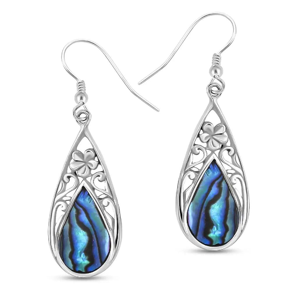 shop lc Abalone Shell Floral Drop Earrings in Sterling Silver Beach Fashion Jewelry Birthday Gift For Her