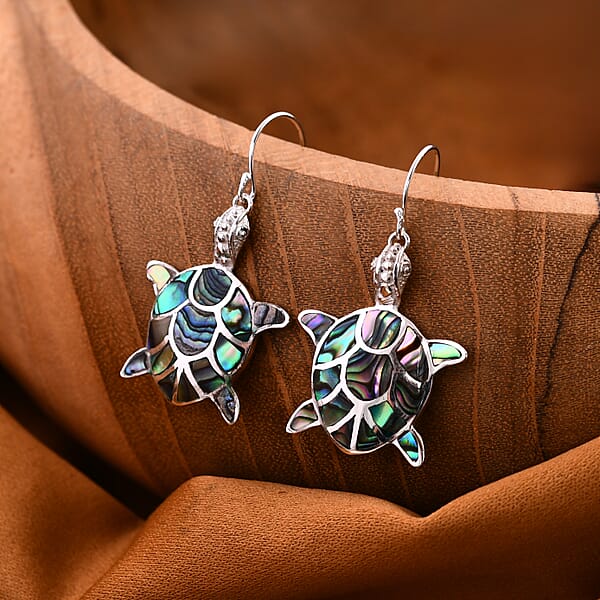 Shop Lc Abalone Shell Turtle Earrings In Sterling Silver