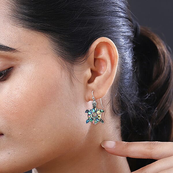 Shop Lc Abalone Shell Turtle Earrings In Sterling Silver