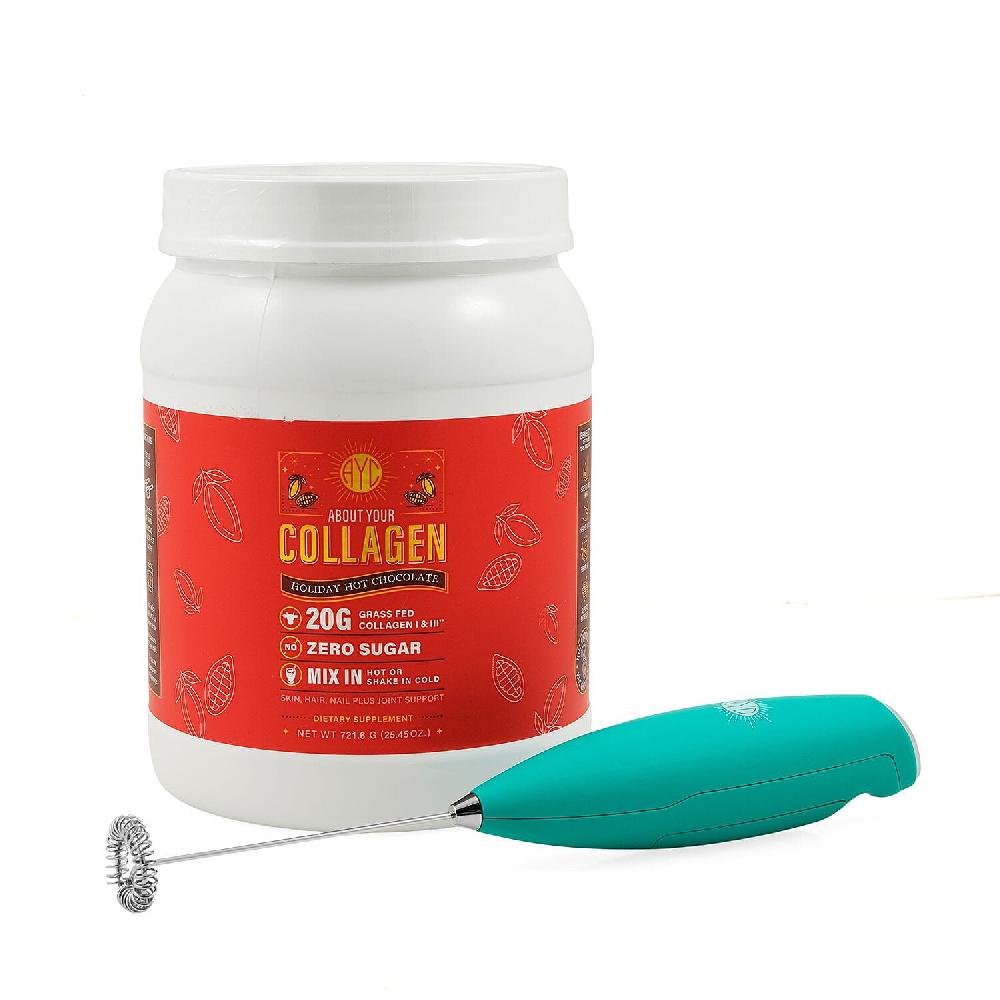 shop lc About Your Collagen Grass Fed Collagen I & II Dietary Supplement with Electric Frother (26.65oz) -Hot Chocolate