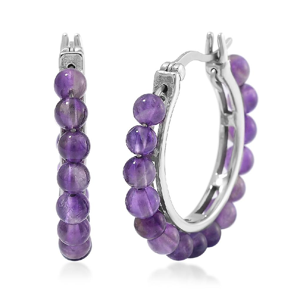 shop lc African Amethyst 17.00 ctw Beaded Hoop Earrings in Stainless Steel