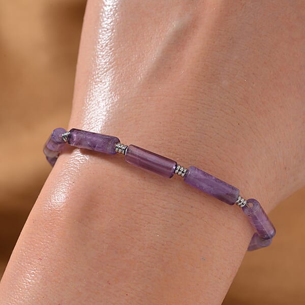 Shop Lc African Amethyst 22.50 Ctw Barrel Shape Paper Clip Chain Bracelet (8.00-9.50In) In Stainless Steel