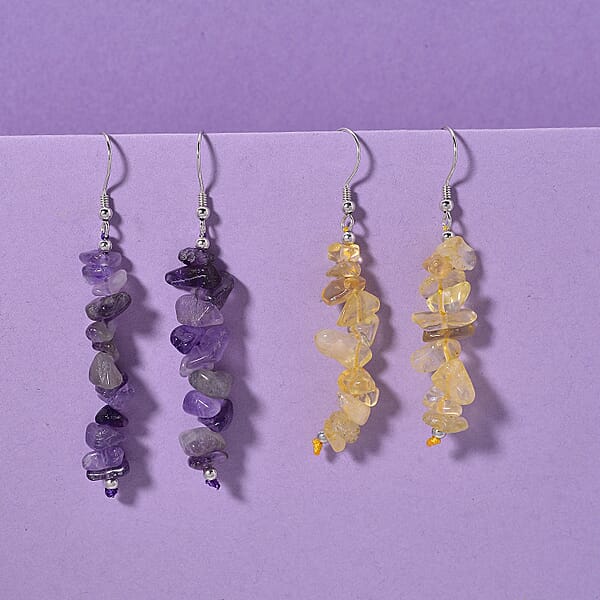 Shop Lc African Amethyst And Brazilian Citrine 18.00 Ctw Earrings In Rhodium Over Sterling Silver