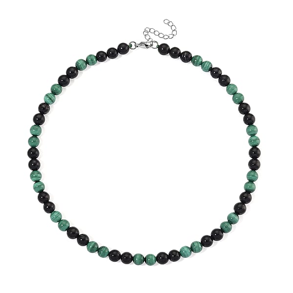 Shop Lc African Malachite And Shungite 230.00 Ctw Beaded Necklace In Stainless Steel 18-20 Inches