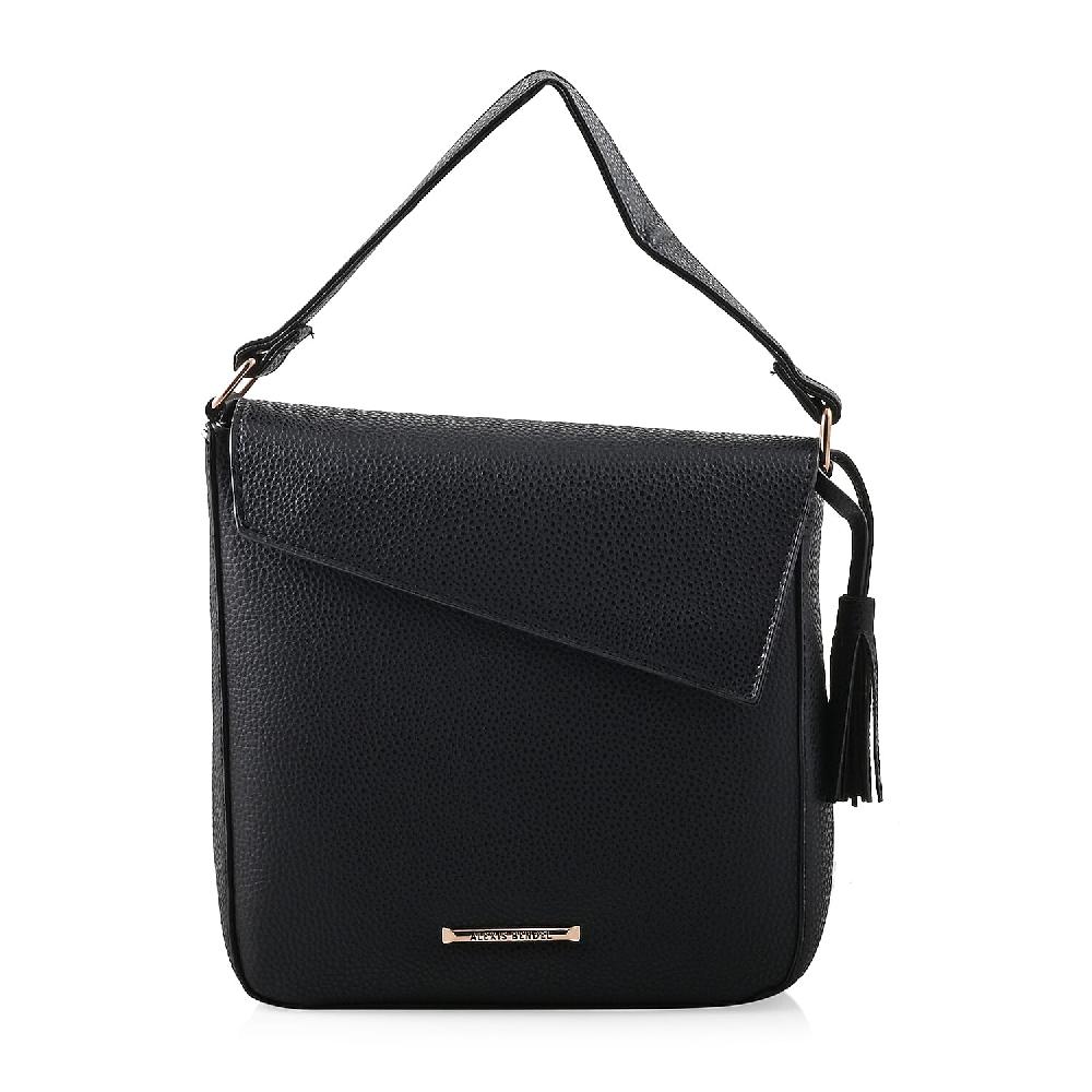 shop lc Alexis Bendel Black Faux Leather Asymmetric Flap Shoulder Bag