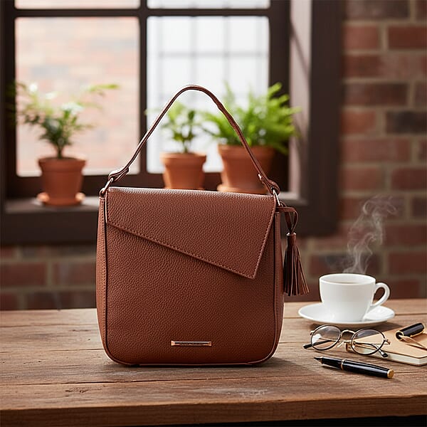 Shop Lc Alexis Bendel Brown Faux Leather Asymmetric Flap Shoulder Bag