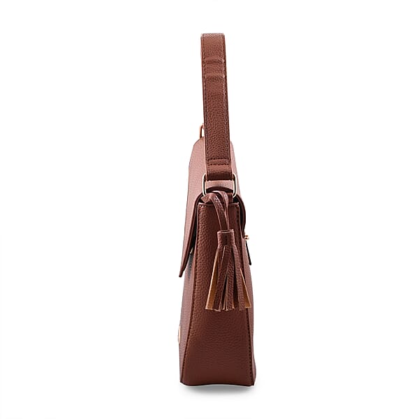 Shop Lc Alexis Bendel Brown Faux Leather Asymmetric Flap Shoulder Bag