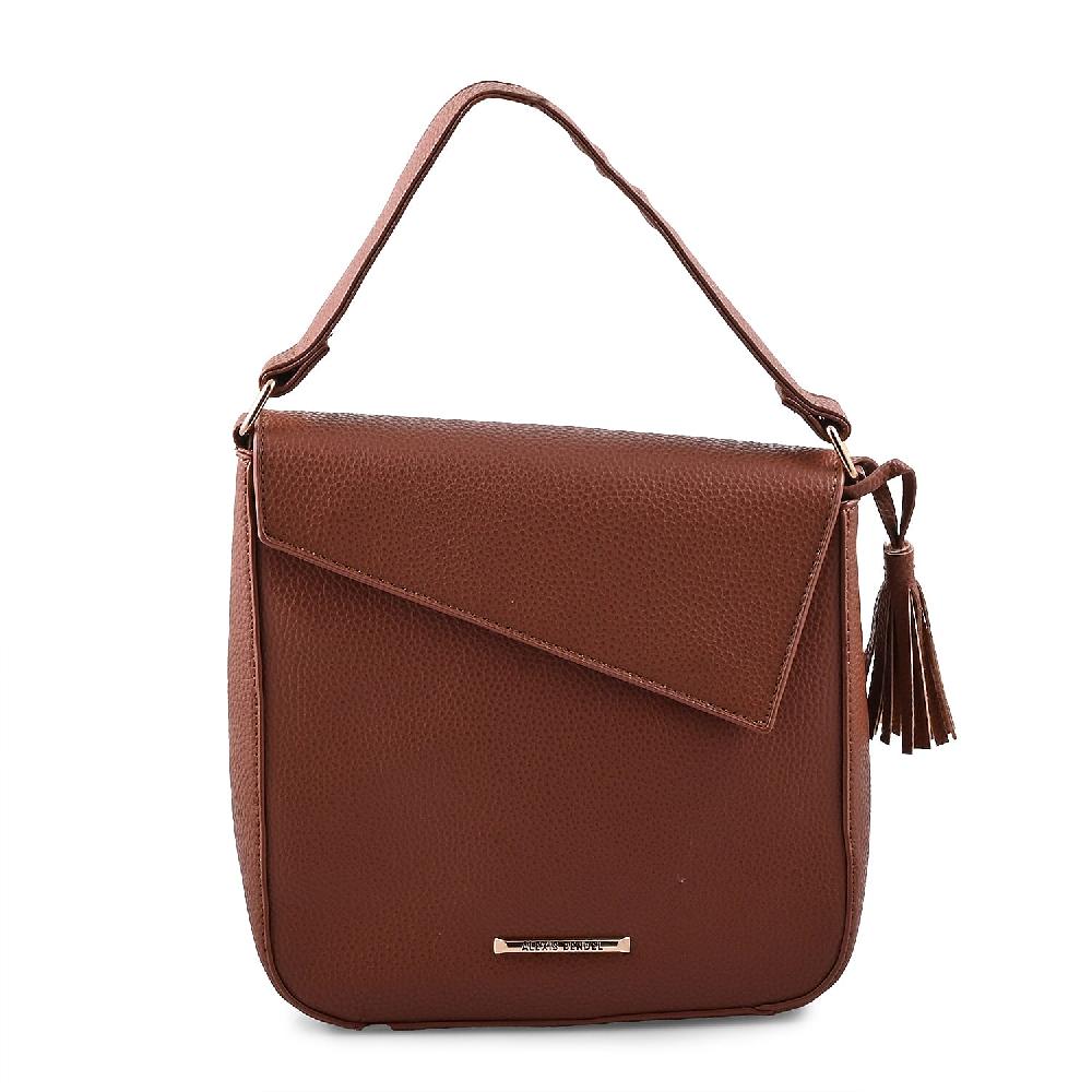 shop lc Alexis Bendel Brown Faux Leather Asymmetric Flap Shoulder Bag