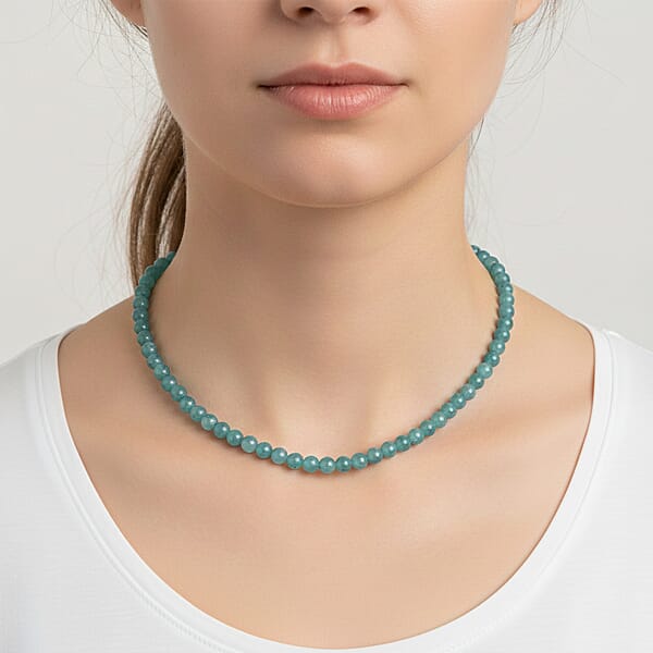 Shop Lc Amazonite Quartz Beaded Necklace With Magnetic Lock In Sterling Silver 125.00 Ctw (18 Inches)