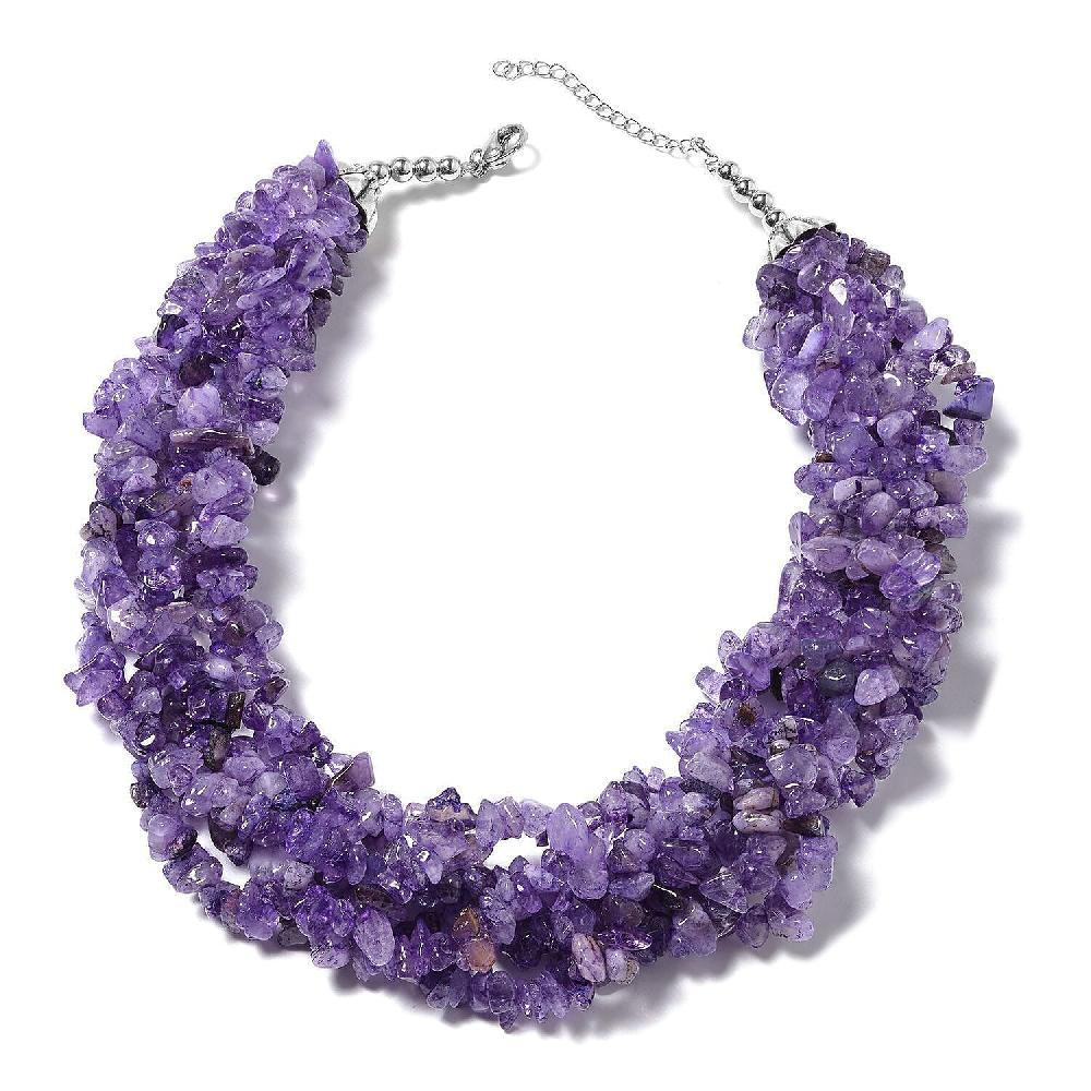shop lc Amethyst Chips Multi Strand Necklace 18-20 Inches in Oxidized Silvertone and Stainless Steel 994.00 ctw