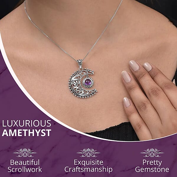 Shop Lc Amethyst Pendant Sun And Moon Pendant Celestial Pendant Artisan Crafted Pendant Sterling Silver Pendant 1.50 Ctw