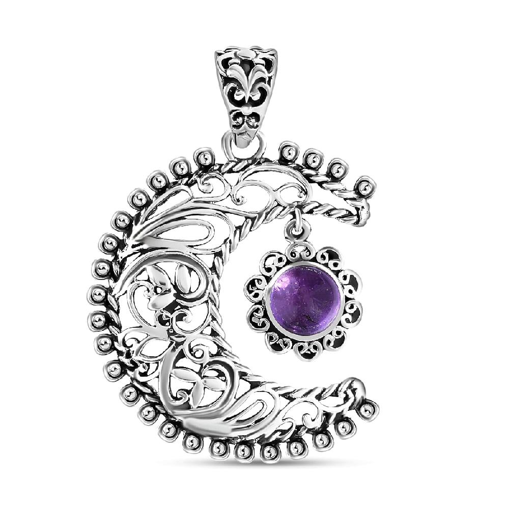 shop lc Amethyst Pendant Sun and Moon Pendant Celestial Pendant Artisan Crafted Pendant Sterling Silver Pendant 1.50 ctw
