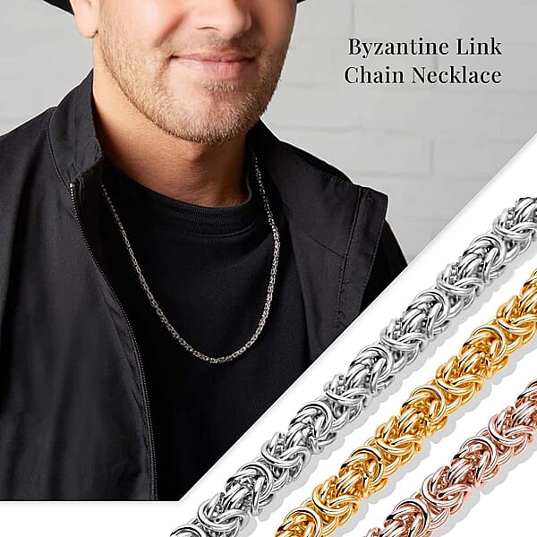 Shop Lc Ankur's Treasure Chest Fashionable Byzantine Link Chain Necklace In ION Plated YG Stainless Steel 20 Inches 97.30 Grams