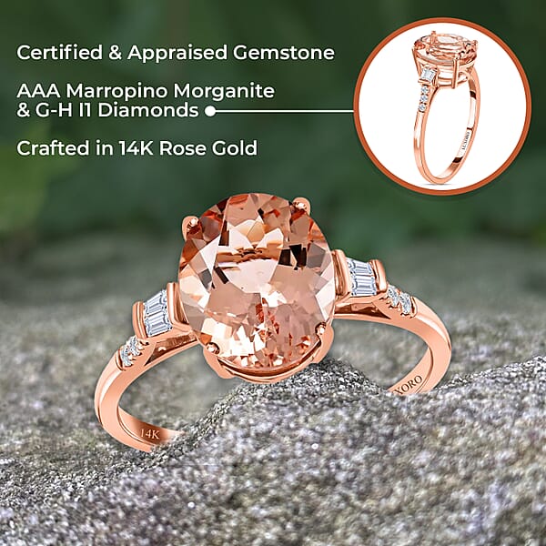 Shop Lc Ankur Treasure Chest Certified And Appraised Luxoro 14K Rose Gold AAA Marropino Morganite And G-H I1 Diamond Ring 4.05 Ctw