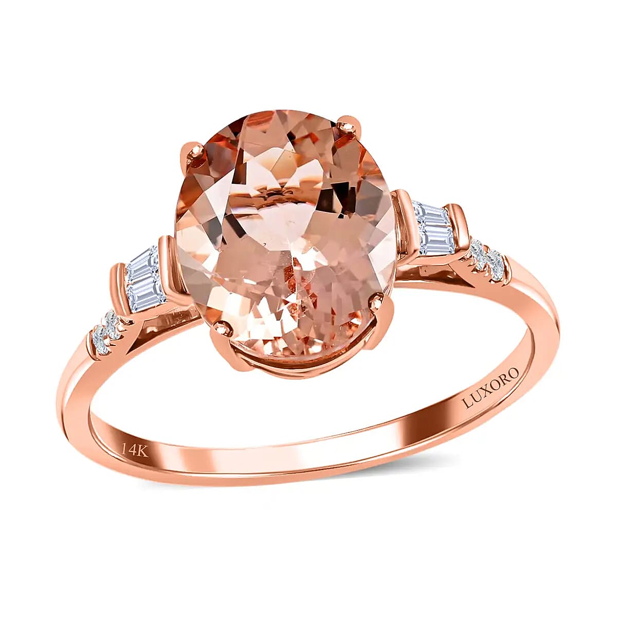 shop lc Ankur Treasure Chest Certified and Appraised Luxoro 14K Rose Gold AAA Marropino Morganite and G-H I1 Diamond Ring 4.05 ctw