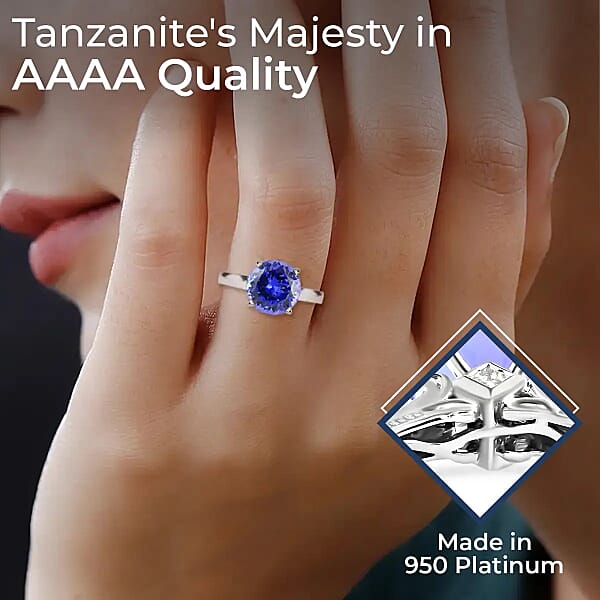 Shop Lc Ankur Treasure Chest Rhapsody Certified AAAA Tanzanite Ring Diamond Accent Ring 950 Platinum Ring Solitaire Ring Tanzanite Solitaire Ring 5.90 Grams 4.25 Ctw