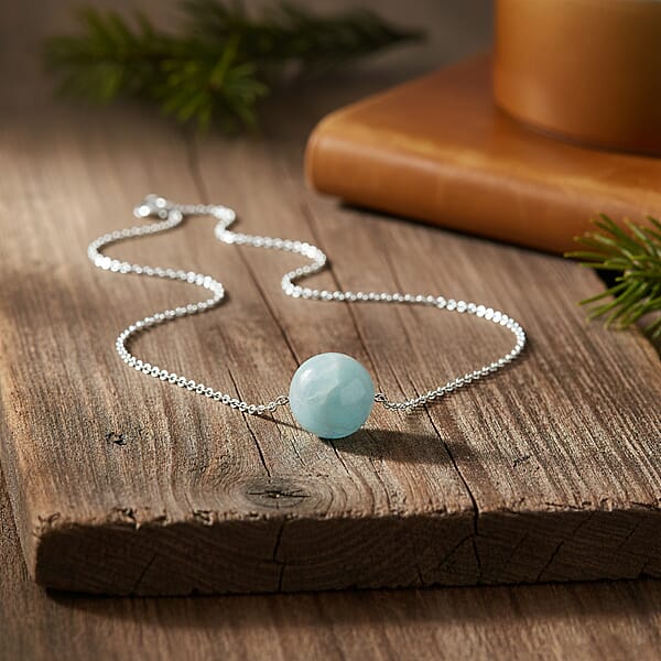 Shop Lc Aquamarine 12.00 Ctw Beaded Necklace In Stainless Steel 20 Inches