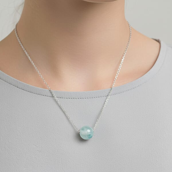 Shop Lc Aquamarine 12.00 Ctw Beaded Necklace In Stainless Steel 20 Inches