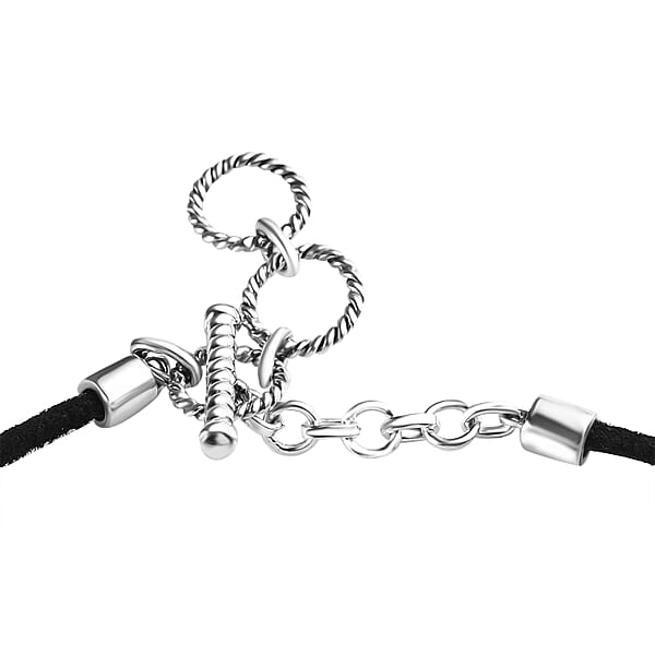 Shop Lc Artisan Crafted White Buffalo 28.00 Ctw Necklace In Sterling Silver And Black Leather Cord 18-20 Inches