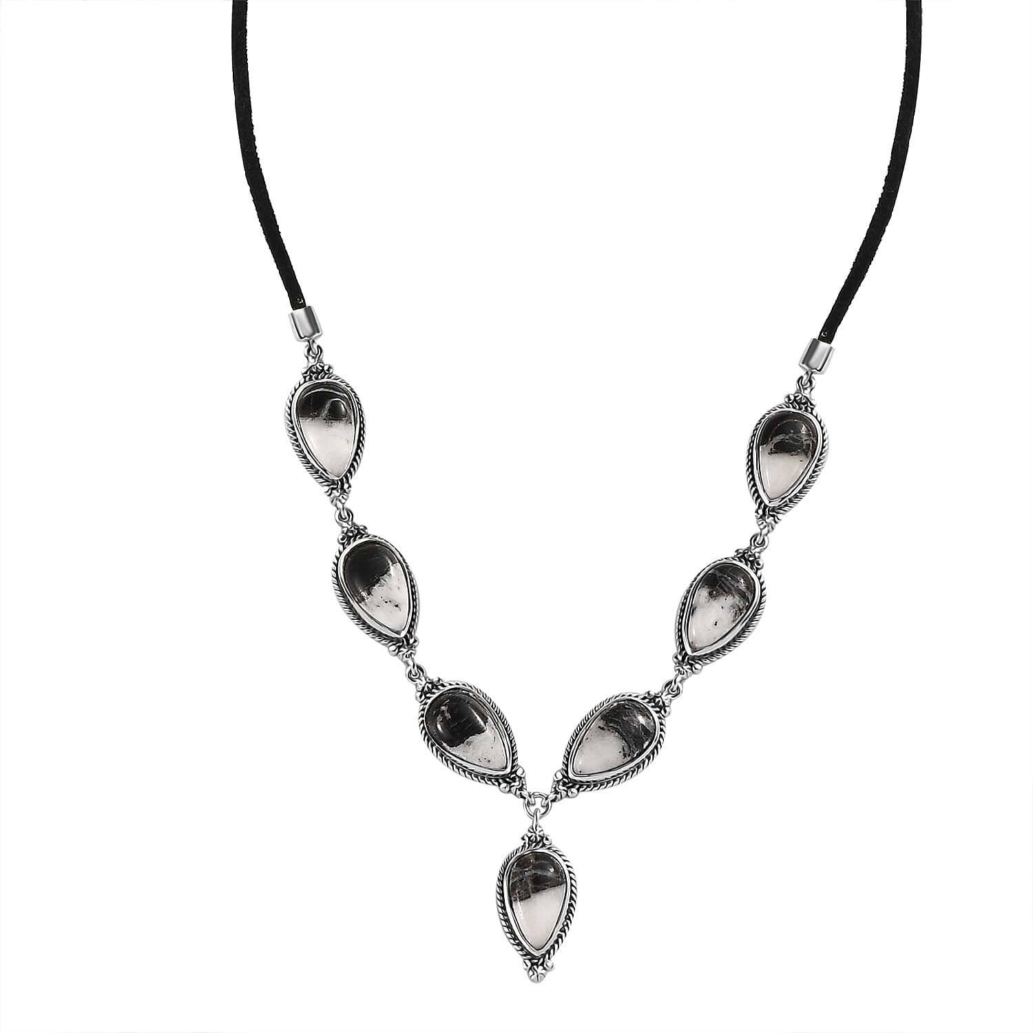 shop lc Artisan Crafted White Buffalo 28.00 ctw Necklace in Sterling Silver and Black Leather Cord 18-20 Inches