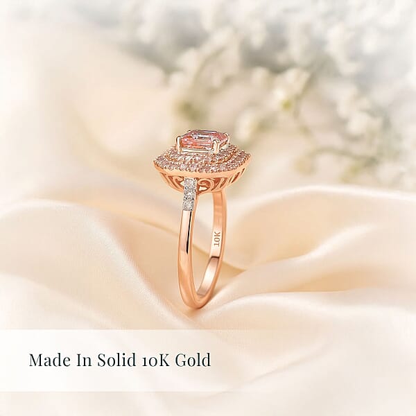 Shop Lc Asscher Cut Luxuriant Lab Grown Pink Diamond (IR) VS And Lab Grown Diamond 1.55 Ctw Rose Radiance Ring In 10K Rose Gold