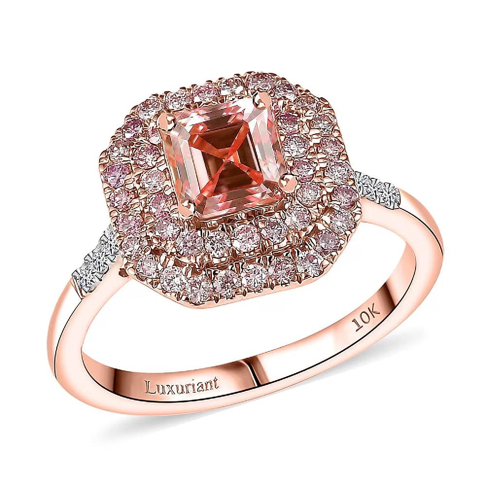 shop lc Asscher Cut Luxuriant Lab Grown Pink Diamond (IR) VS and Lab Grown Diamond 1.55 ctw Rose Radiance Ring in 10K Rose Gold