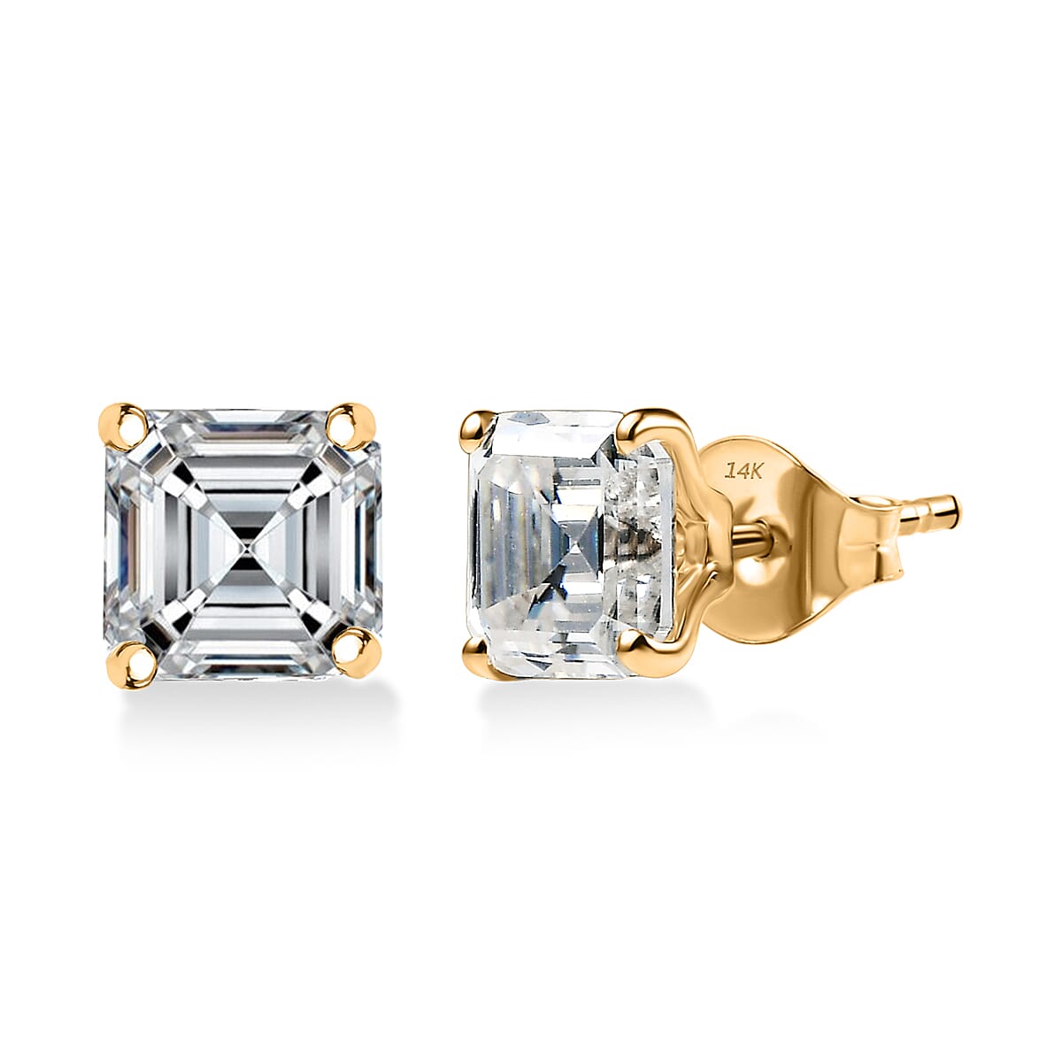 shop lc Asscher Cut Moissanite 3.50 ctw Solitaire Stud Earrings in 14K Yellow Gold