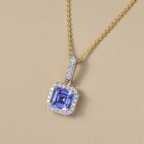 Shop Lc Asscher Cut Premium Tanzanite Lab Grown Diamond Pendant In 14K Yellow Gold With 18K Vermeil YG Over Sterling Silver Necklace 1.60 Ctw (20 Inches)