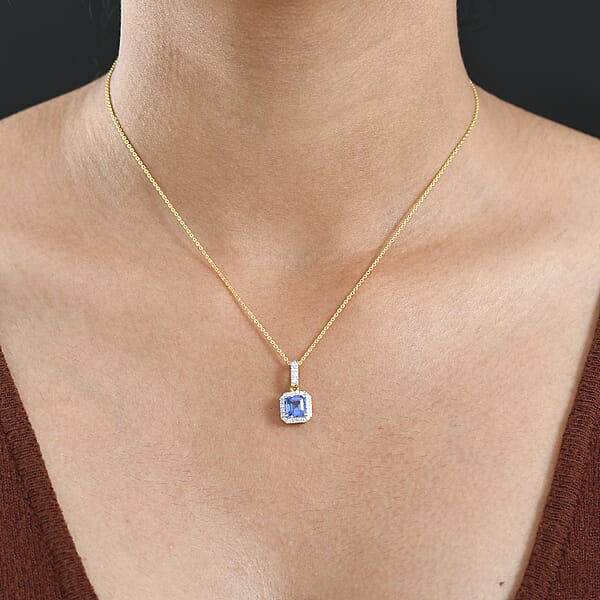 Shop Lc Asscher Cut Premium Tanzanite Lab Grown Diamond Pendant In 14K Yellow Gold With 18K Vermeil YG Over Sterling Silver Necklace 1.60 Ctw (20 Inches)