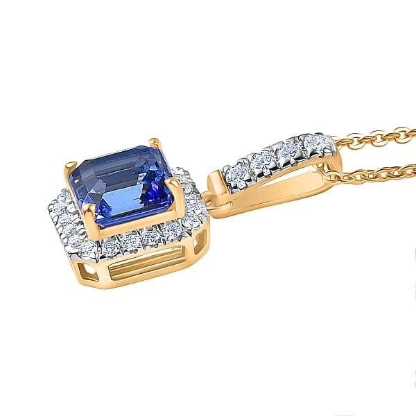 Shop Lc Asscher Cut Premium Tanzanite Lab Grown Diamond Pendant In 14K Yellow Gold With 18K Vermeil YG Over Sterling Silver Necklace 1.60 Ctw (20 Inches)